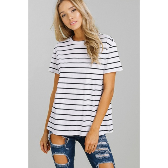 Tops - Open Tie Back Striped Tee